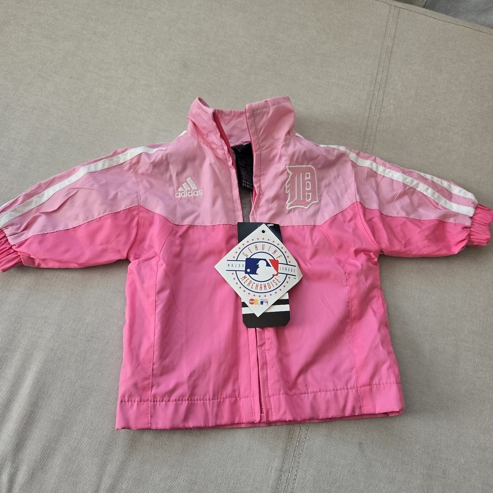 Detroit Tigers Girls Infant Size 0-3 Months Full Zip Adidas pink Jacket